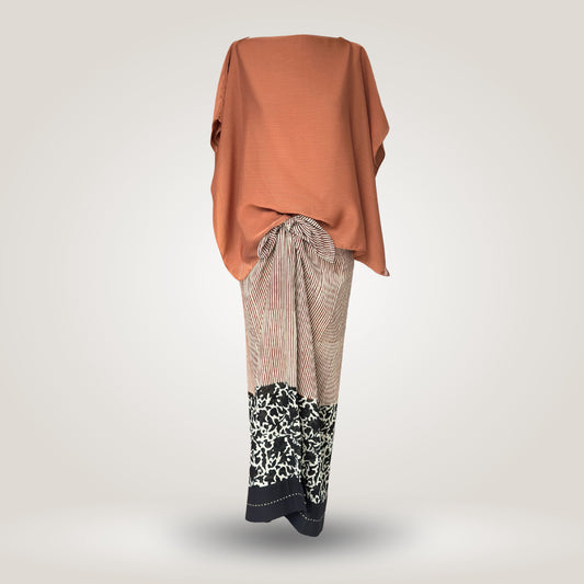 Black Maroon Motif Sarong with Chiffon Blouse by NES