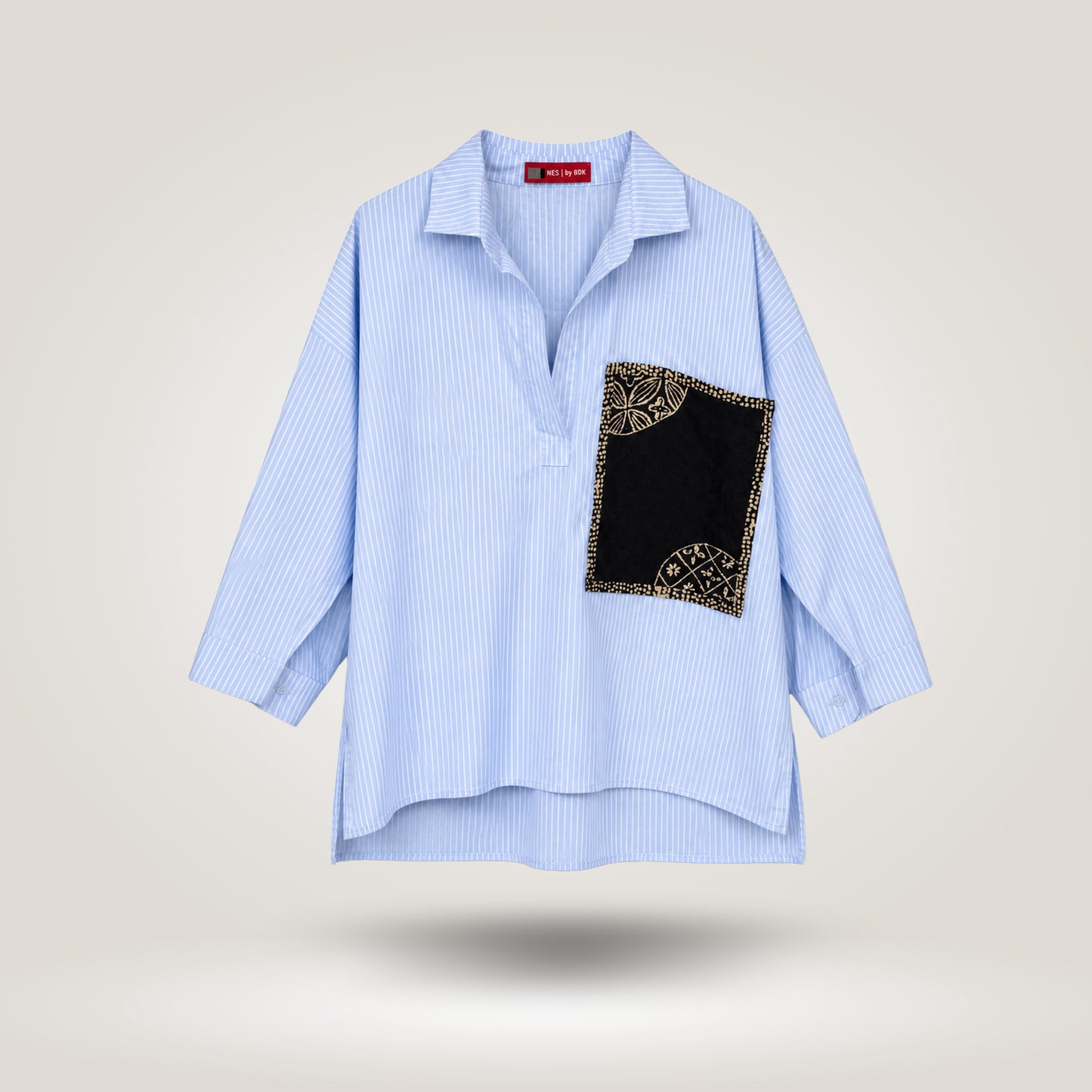White Blue Olive Blouse by NES (S-M)
