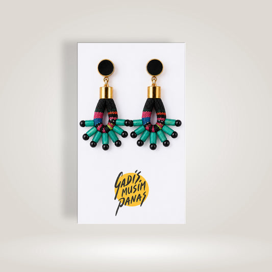 Red Green dangly earrings by Gadis Musim Panas