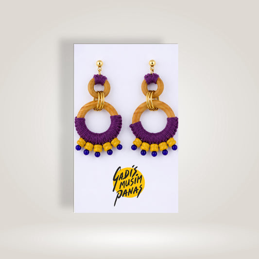 Purple Yellow Dangly Earrings by Gadis Musim Panas