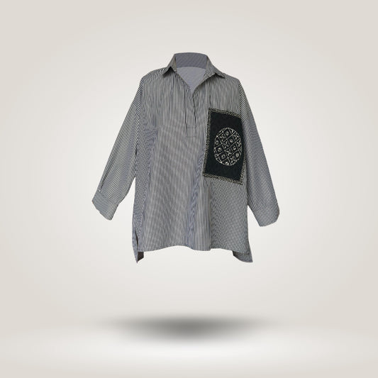 White-Grey Olive Blouse by NES (S-M)