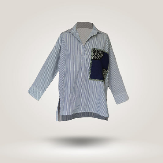 White-Blue Olive Blouse by NES (S-M)