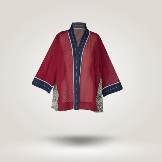 Maroon-Navy Kimoru Blouse by NES