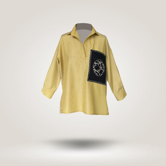 White-Yellow Olive Blouse by NES (S-M)