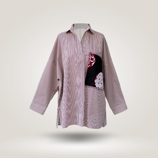 White Maroon Olive Shirt by NES