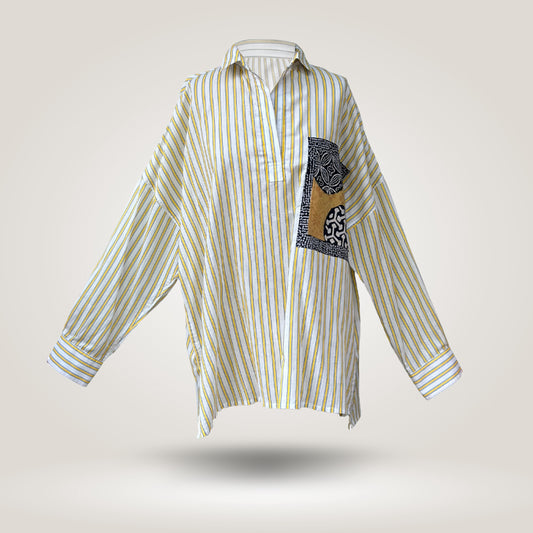 White Yellow Stripe Olive Shirt by NES